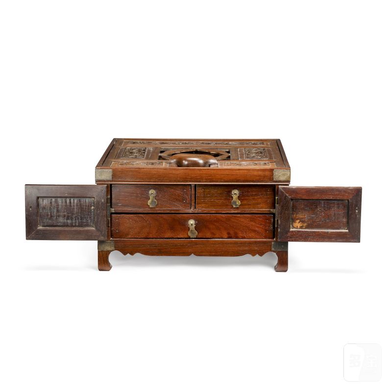 十八/十九世紀 紅木折疊式鏡臺 | A HONGMU SQUARE DRESSING CASE WITH FOLDING MIRROR STAND, ZHEDIESHI JINGTAI - 图2